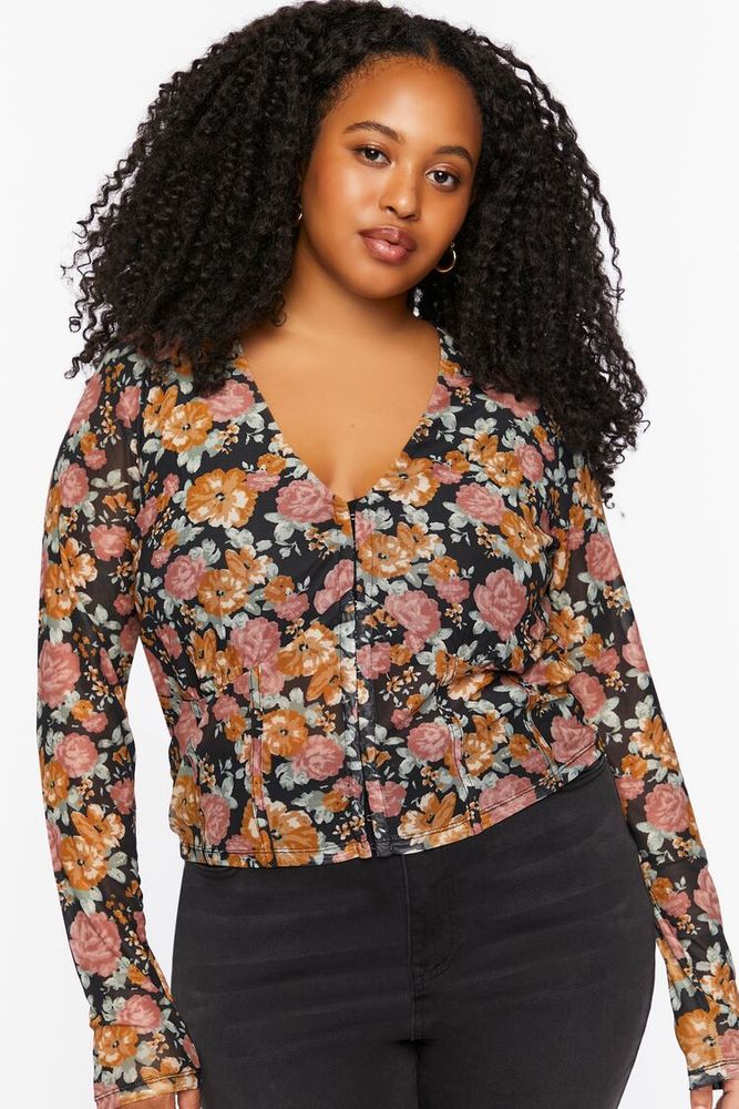 Forever 21 Women s Floral Print Bustier Top in Black 3X