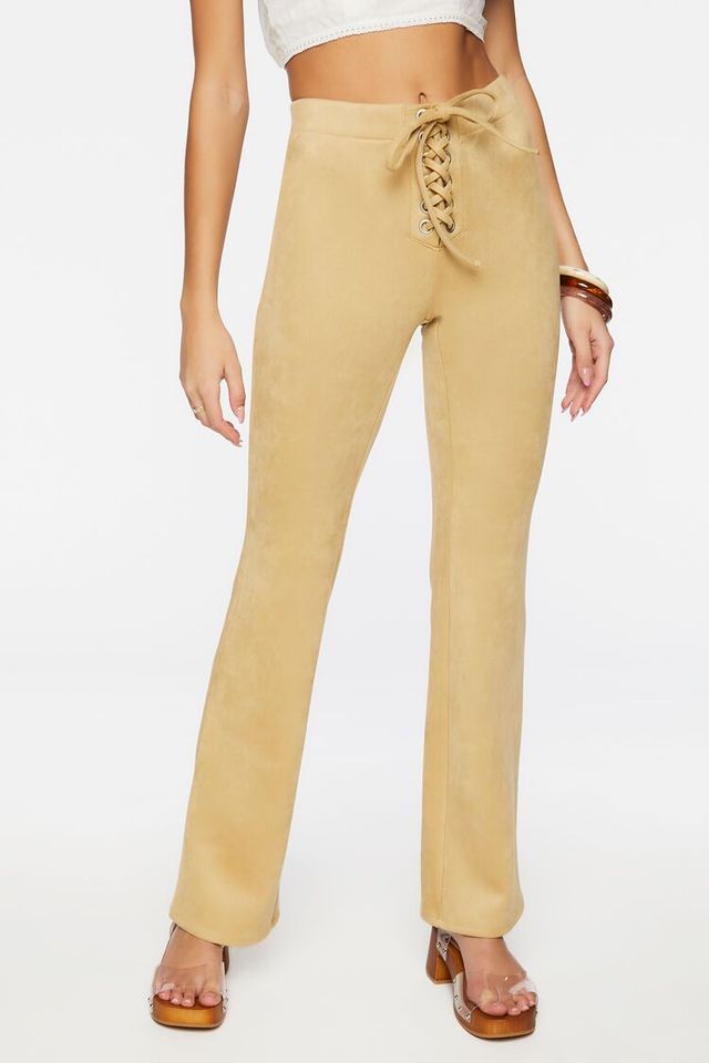 Forever 21 Women s Faux Suede Lace Up Flare Pants in Cappuccino
