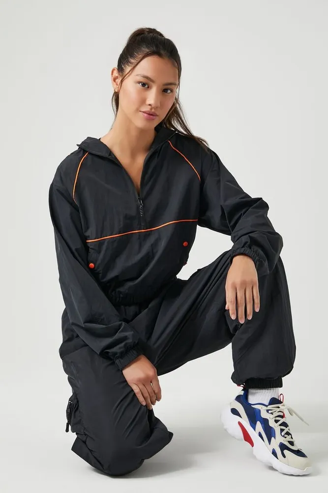 Forever 21 Women s Active Half Zip Anorak Jacket in Black Sunset
