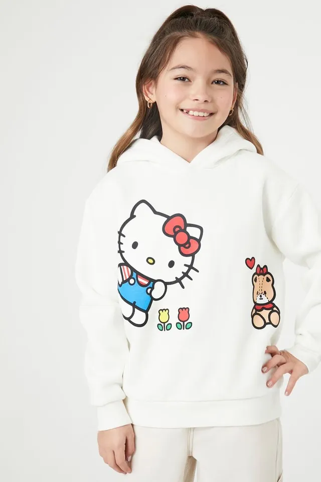 Forever 21 Girls Hello Kitty Graphic Hoodie (Kids) in White, 13/14