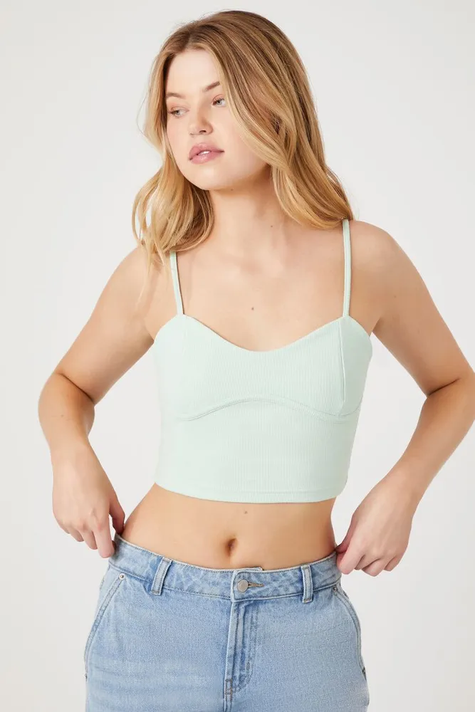 Forever 21 Women's Ribbed Knit Cropped Cami in Pistachio Small