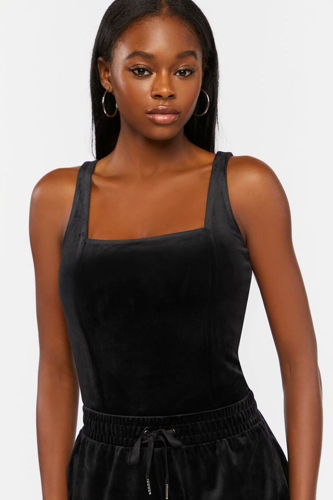 Forever 21 Women s Velvet Square Neck Bodysuit in Black XS