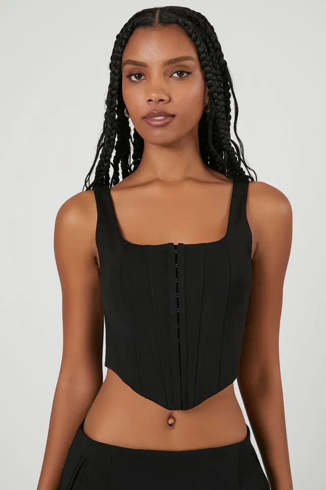 Forever 21 Women's Hook-and-Eye Corset Crop Top Black