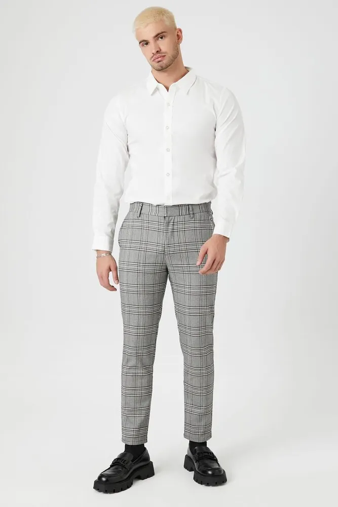 Forever 21 Men Slim Fit Glen Plaid Pants Grey Vancouver Mall