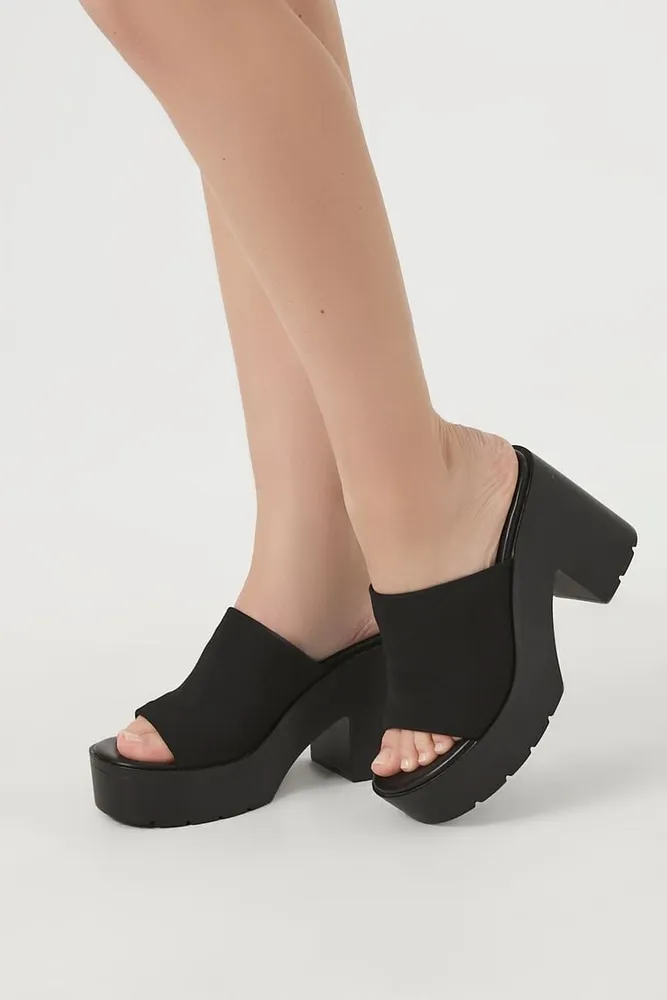 Forever 21 Women s Open Toe Platform Block Heels Black