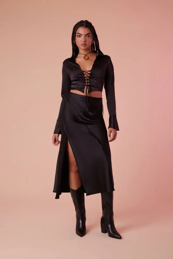 Satin midi skirt xs shop