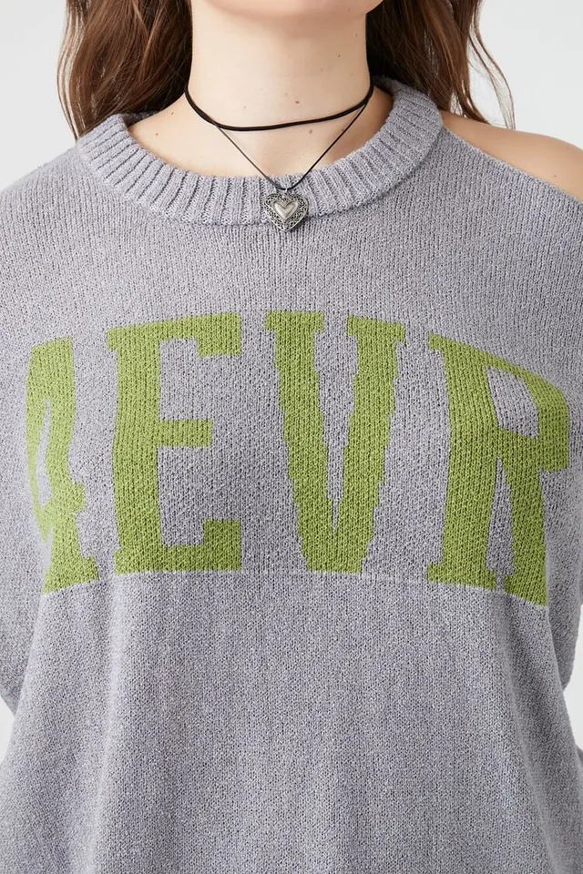 Forever 21 Women s 4EVR Graphic Cutout Sweater in Heather Grey 1X