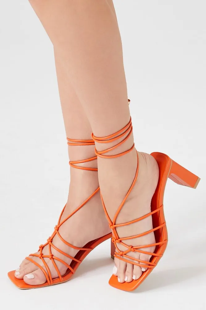 Forever 21 Women s Lace Up Block Heels Orange CoolSprings Galleria