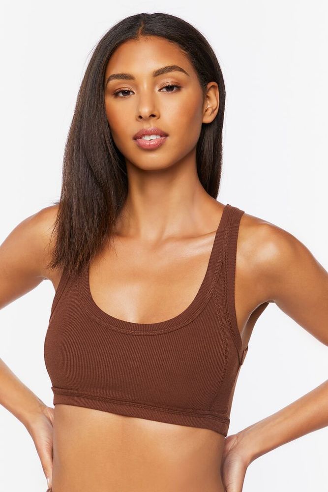 Forever 21 Women s Lounge Ribbed Knit Crop Top in Brown Large
