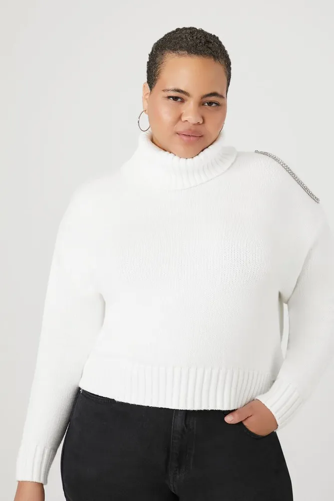 Forever 21 Women s Open Shoulder Sweater in White 2X Plaza Del