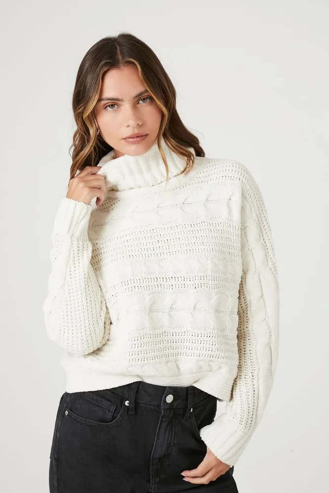 Forever 21 Women s Cable Knit Turtleneck Sweater in Cream Medium