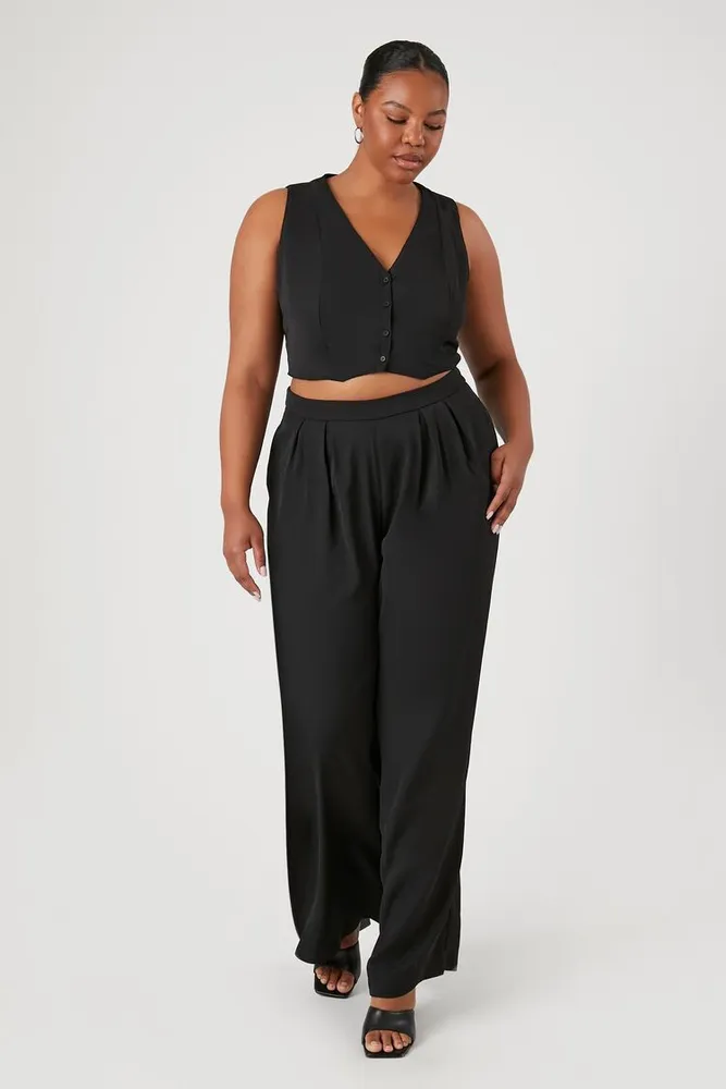 Forever 21 Women s Vest Wide Leg Pants Set in Black 3X