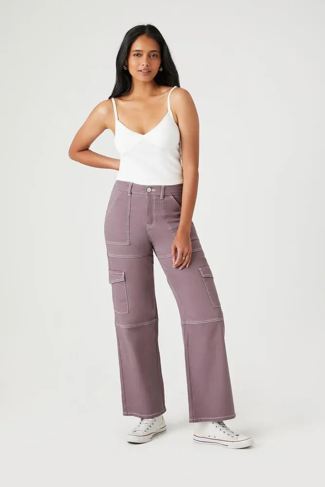 Forever 21 Women s High Rise Cargo Pants in Dusk Medium
