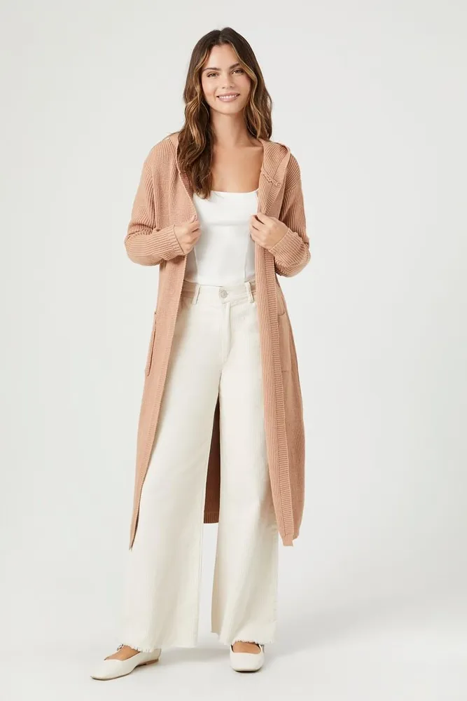 Forever 21 Women s Hooded Duster Cardigan Sweater in Camel Medium