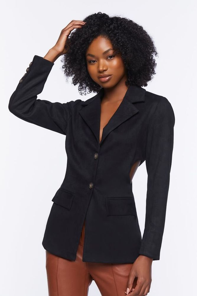 Forever 21 Women s Faux Suede Cutout Blazer in Black Large