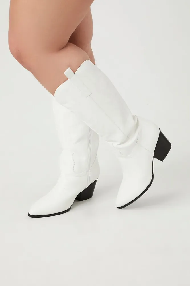 Forever 21 Women s Faux Leather Cowboy Boots Wide in White 8