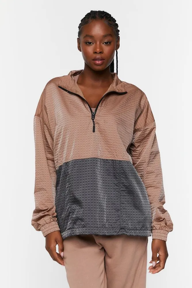 Forever 21 Women s Active Colorblock Half Zip Pullover Ash Brown