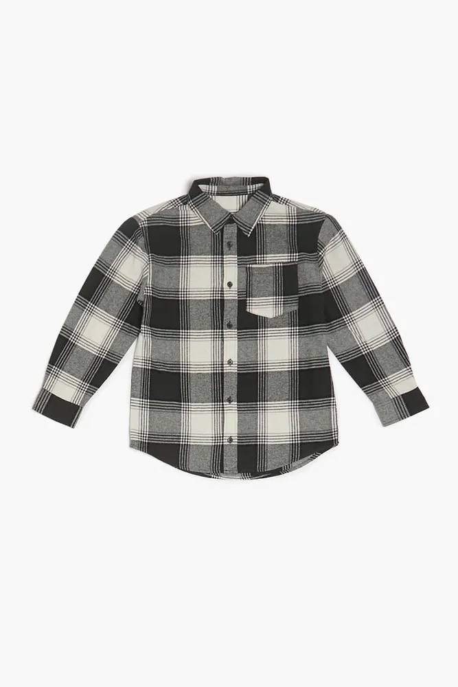 Boys black and cheap white plaid shirt