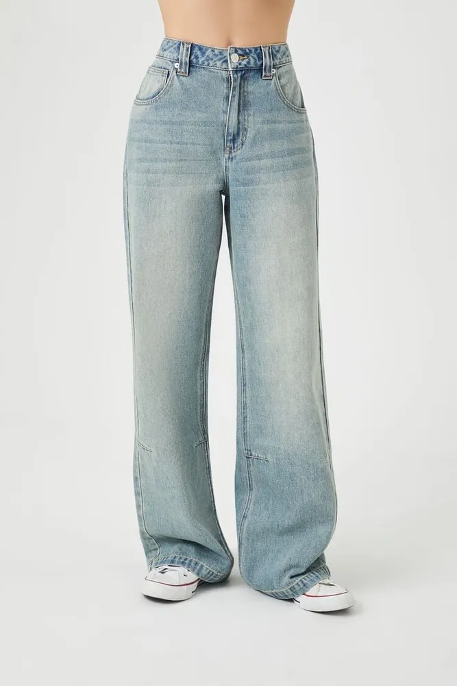 Forever 21 Women s High Rise Wide Leg Jeans Light Denim