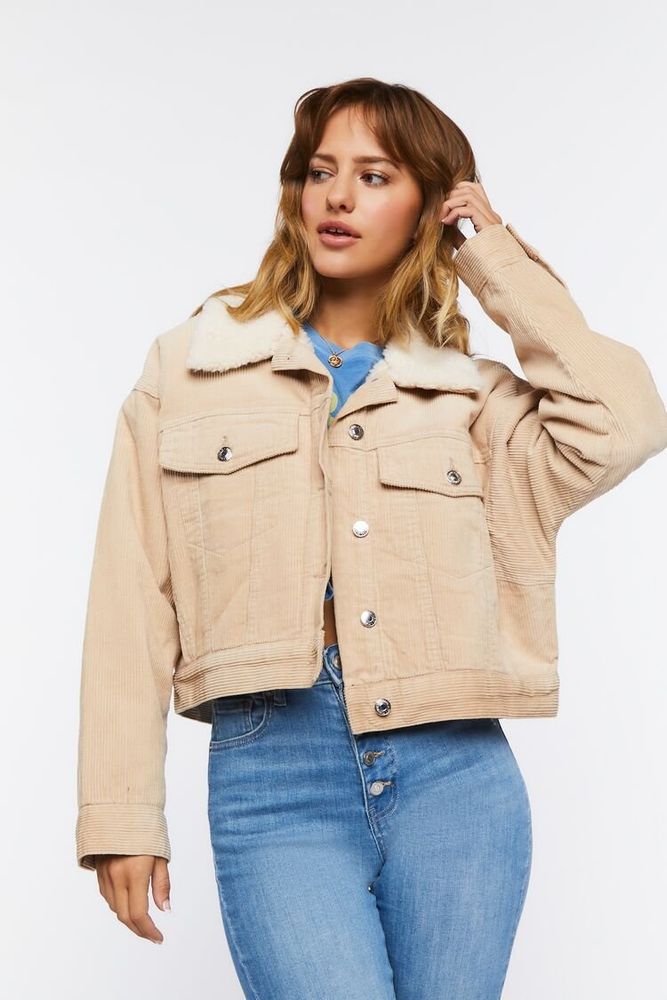 Forever 21 Women s Cotton Faux Shearling Jacket in Ash Brown Large