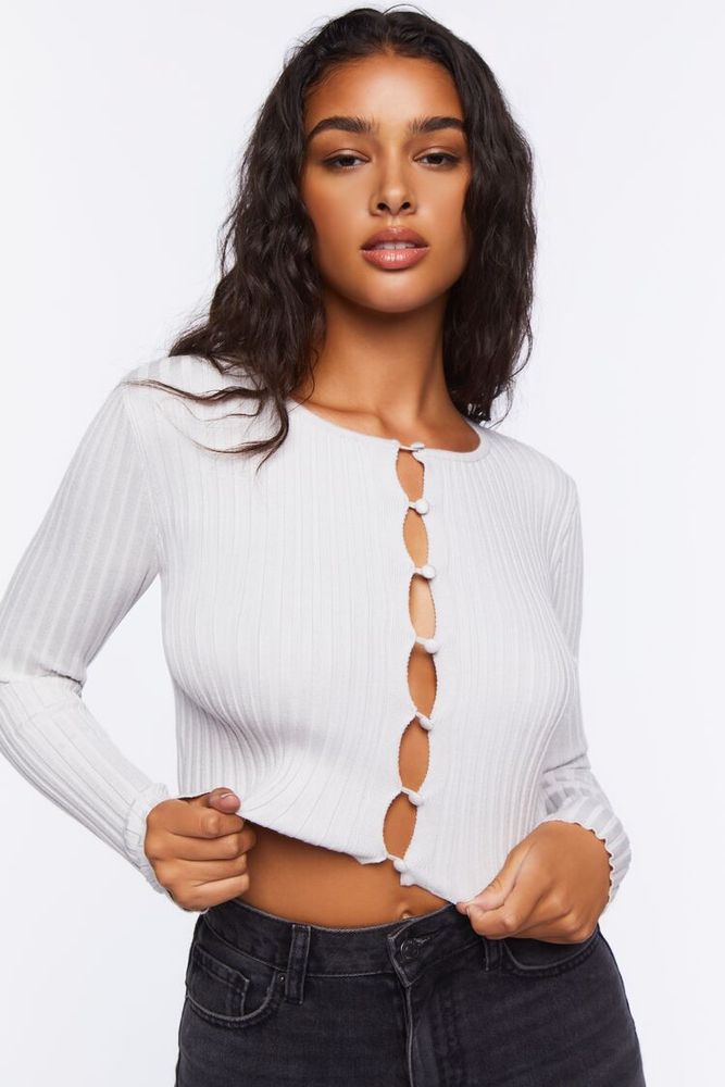 Shrunken ribbed cardigan sweater outlet