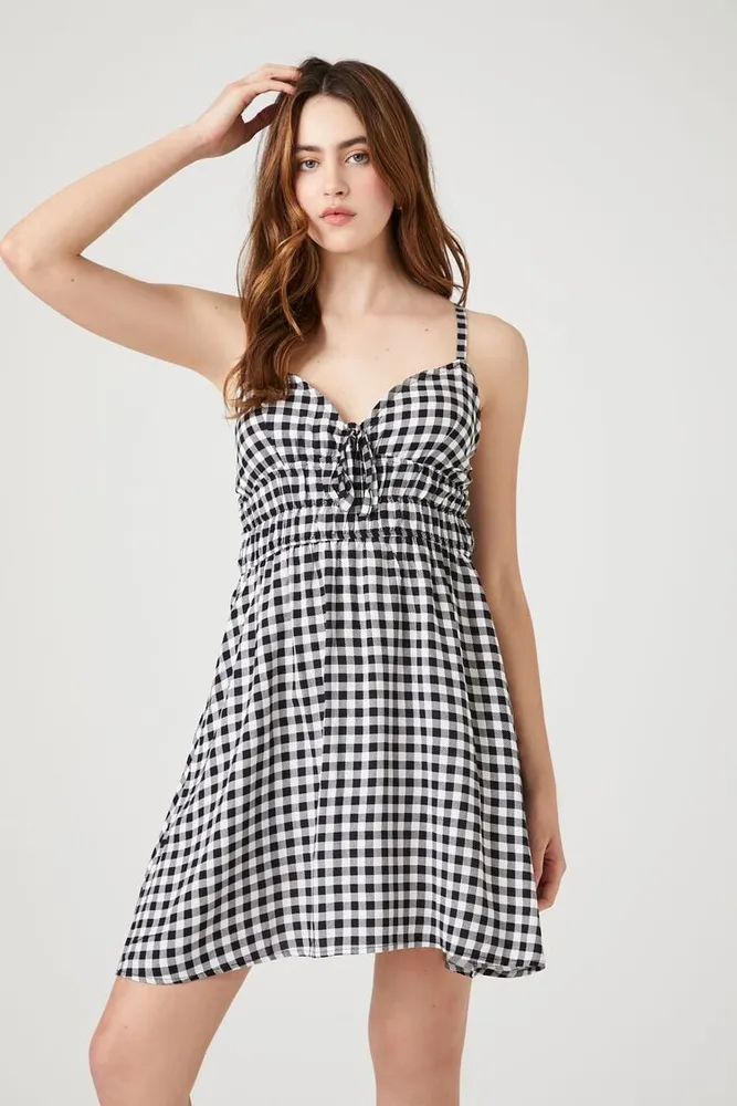 Forever 21 Women s Gingham Tie Front Mini Dress in Black White XL