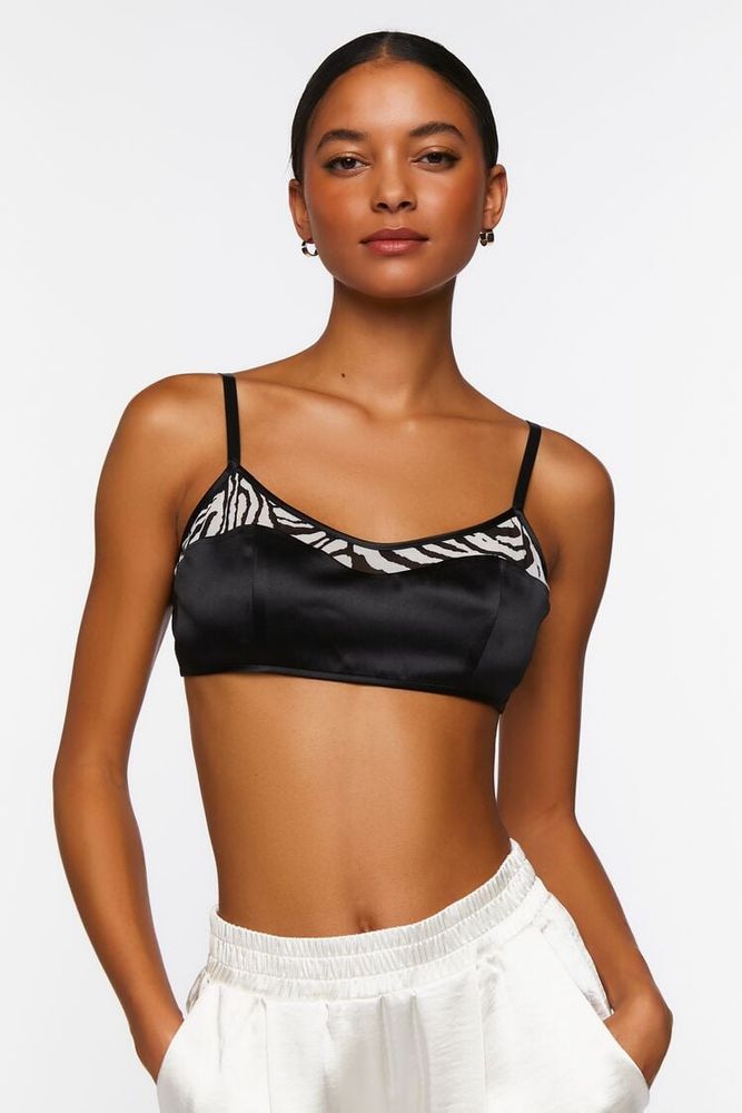 Forever 21 Women s Satin Zebra Trim Triangle Bralette Black
