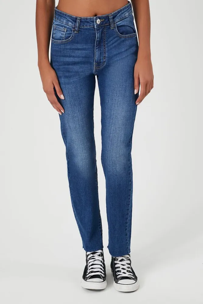 Forever 21 Women s Super Stretch Mom Jeans in Dark Denim 27