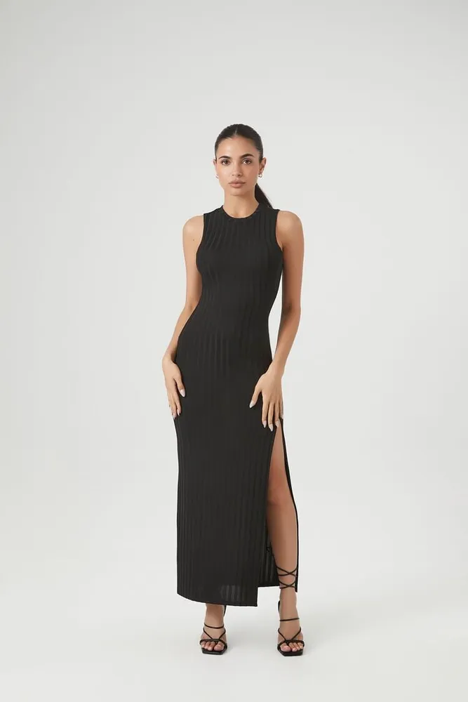 Forever 21 Women s Ribbed Knit Sleeveless Maxi Dress in Black XL