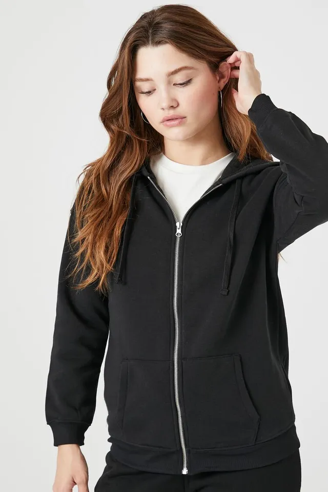 Forever 21 black zip up hoodie hotsell