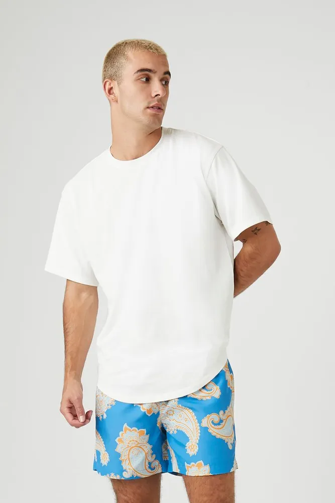 Forever 21 Men Paisley Print Swim Trunks in Blue Large