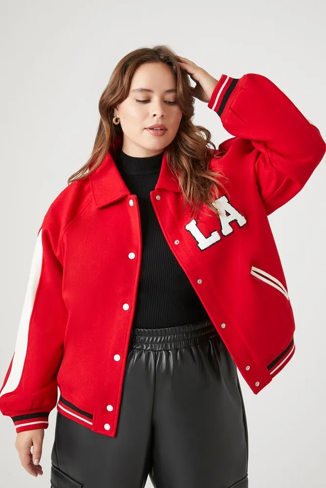 Forever 21 Women s Varsity Letterman Bomber Jacket in Red 3X
