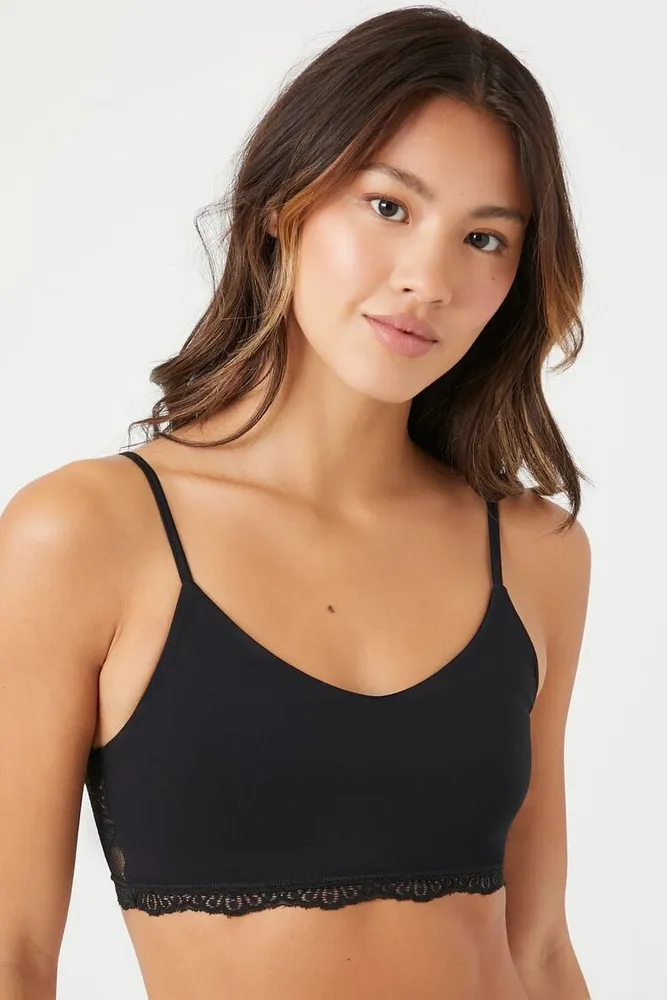 Forever 21 Women s Seamless Lace V Neck Bralette in Black Medium