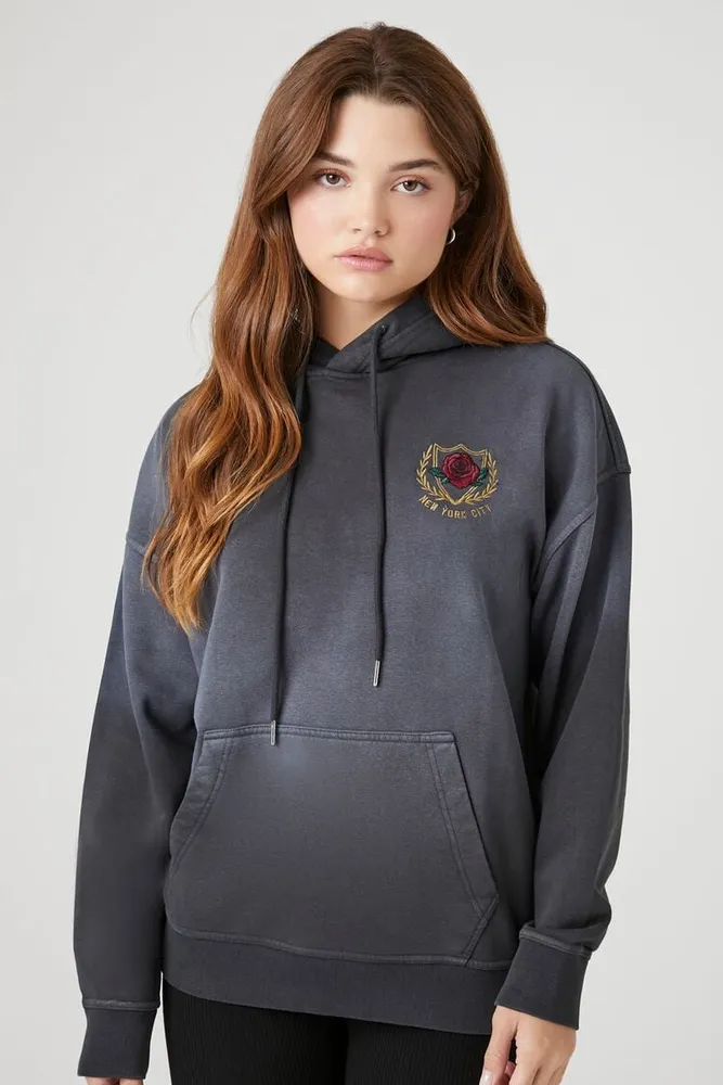 Forever 21 Women s New York Graphic Fleece Hoodie in Dusty Blue
