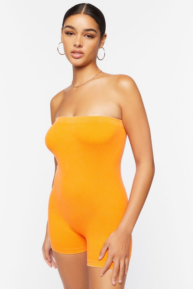 Forever 21 Women s Seamless Strapless Romper in Orange M L