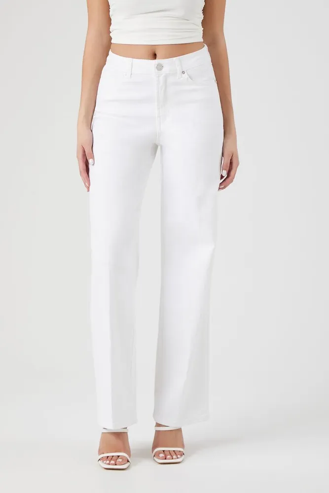 Forever 21 Women s High Rise Straight Leg Jeans in Cream 15