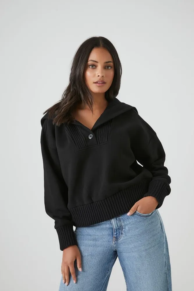 Forever 21 Women s Half Button Ribbed Sweater in Black XS