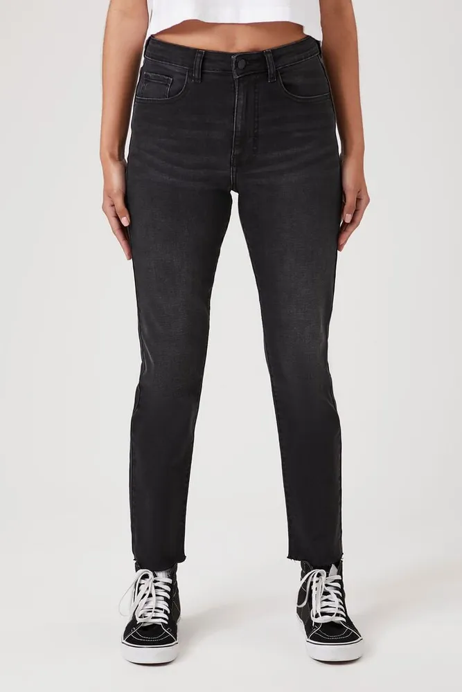 Forever 21 Women s High Rise Mom Skinny Jeans Washed Black