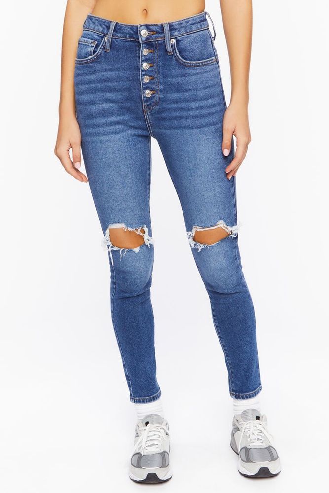Forever 21 Women s Recycled Cotton Distressed Skinny Jeans Denim