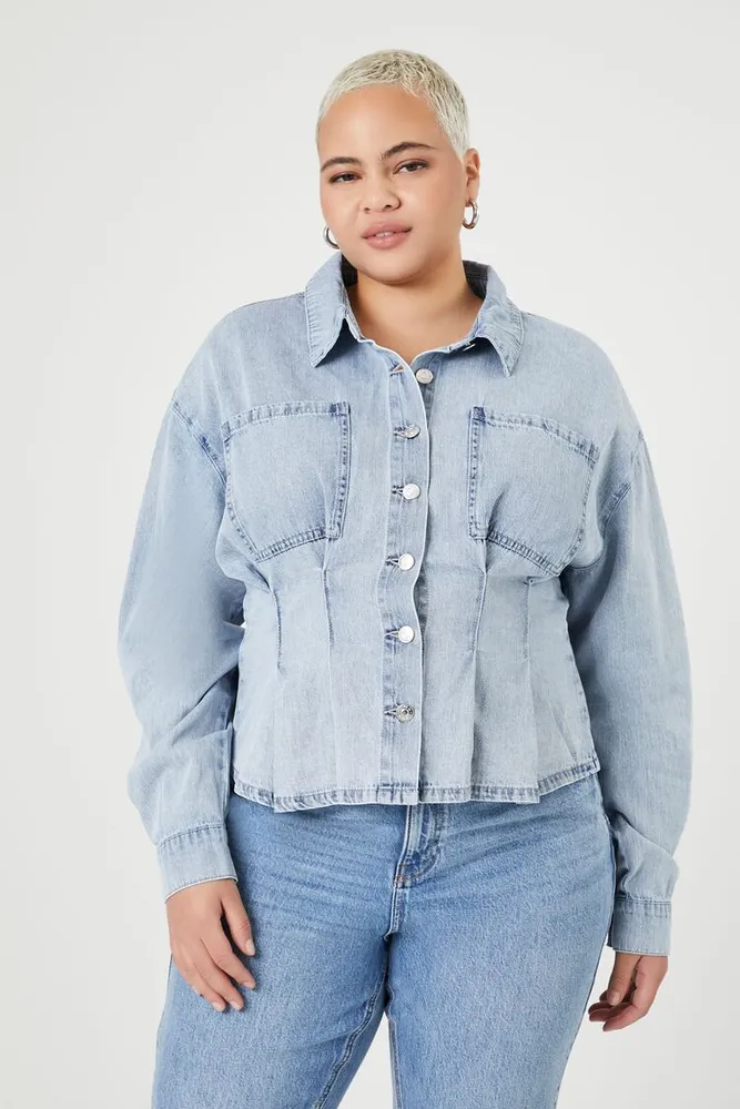 Forever 21 Women s Pintucked Denim Shirt 2X CoolSprings Galleria