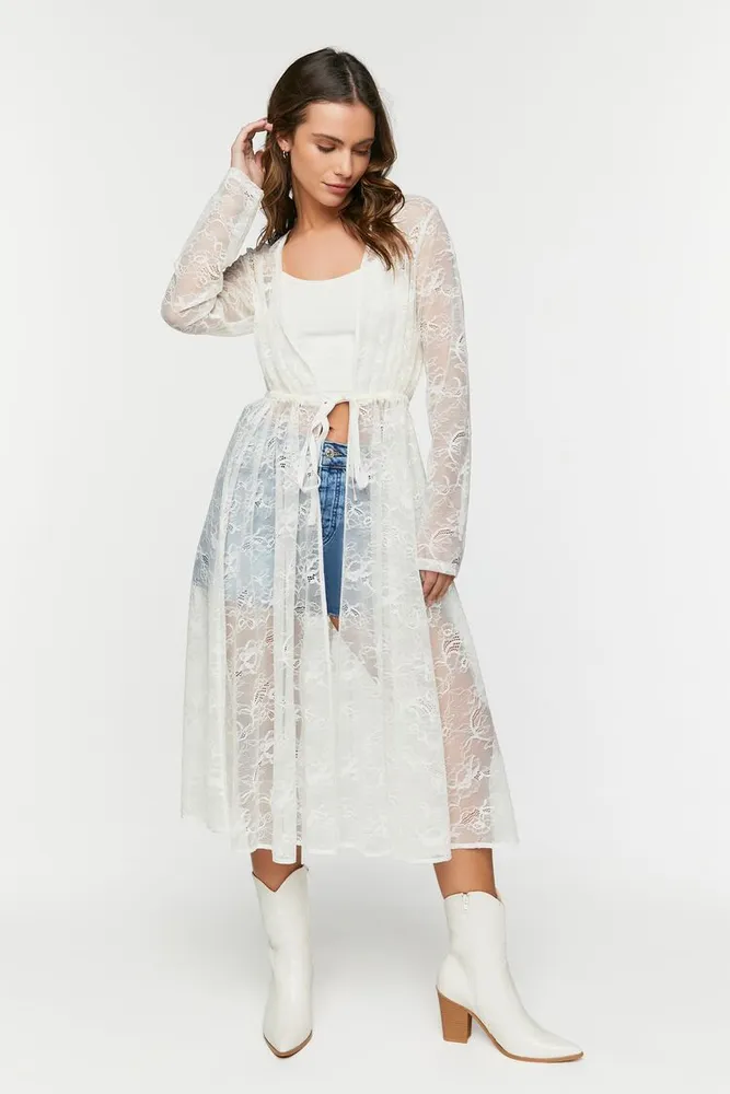 Forever 21 Women s Sheer Lace Longline Jacket CoolSprings Galleria