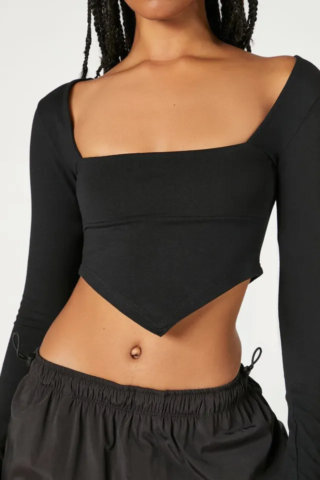 Forever 21 Women's Cropped V-Hem Top in Black Large | MainPlace Mall