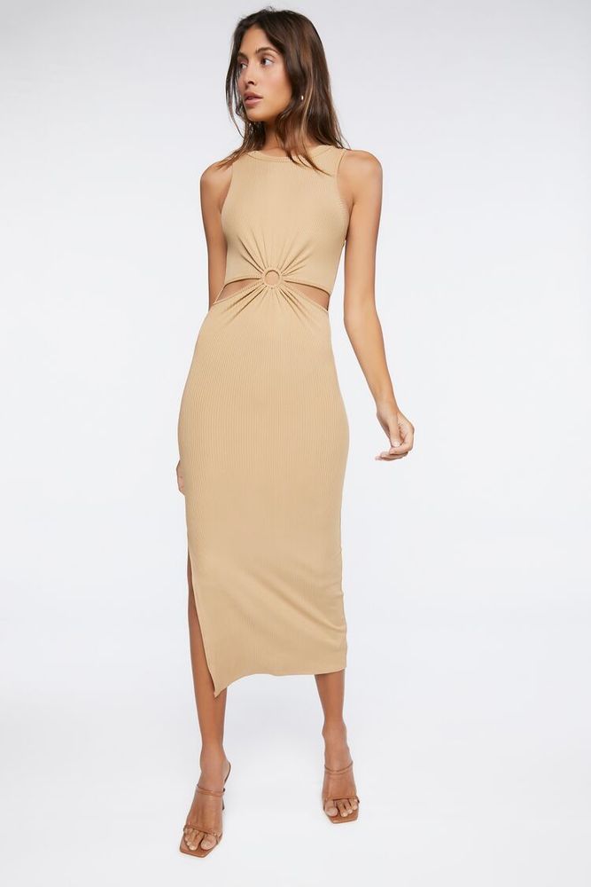 Forever 21 Women s Asymmetrical Cutout Maxi Dress in Taupe XL