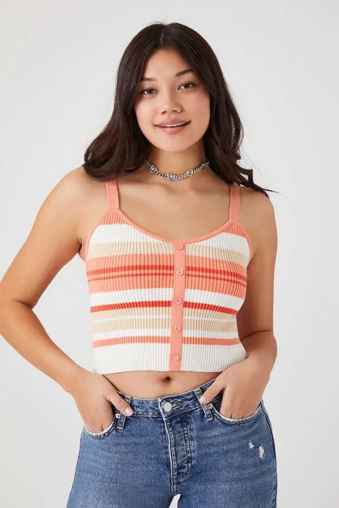 Forever 21 Women s Striped Sweater Knit Tank Top in Peach Bud