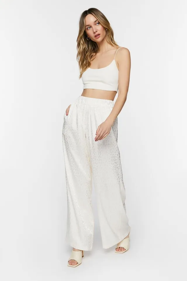 Forever 21 Women's Jacquard Cheetah Print Pants in Ivory Large