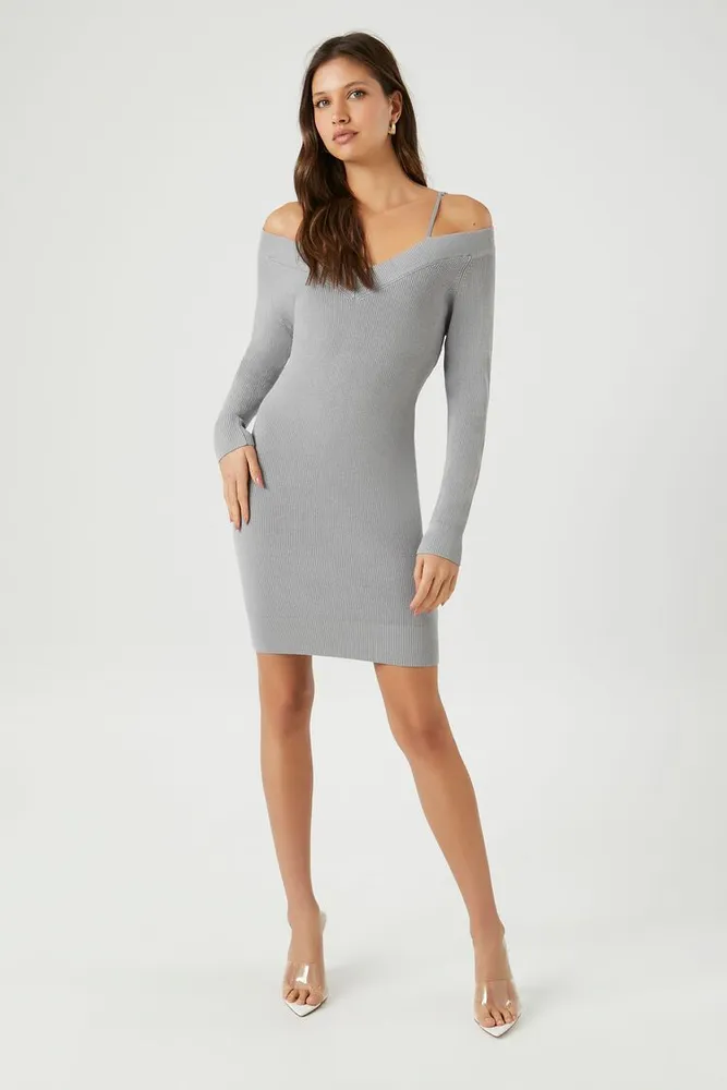 Forever 21 Women s Open Shoulder Sweater Mini Dress in Harbor Grey