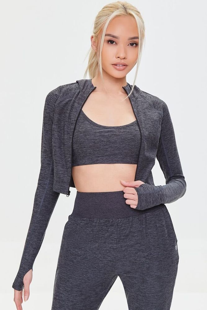 Forever 21 Women s Active Zip Up Cropped Hoodie in Black Medium