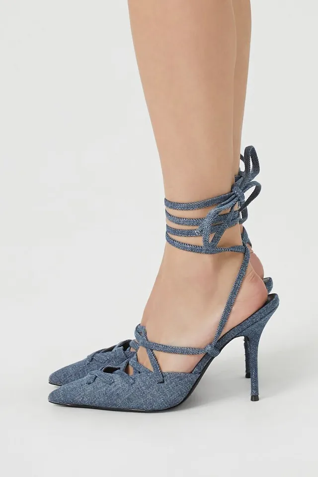 Denim lace up heels new arrivals