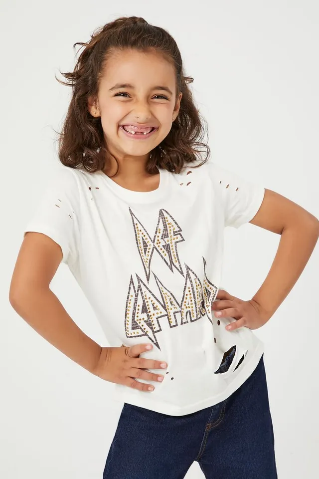 Forever 21 Kids Def Leppard Distressed Graphic T Shirt Girls