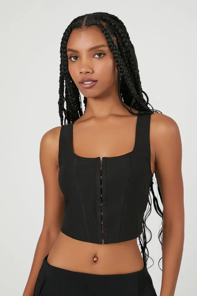 Forever 21 Women s Hook and Eye Corset Crop Top in Black Large